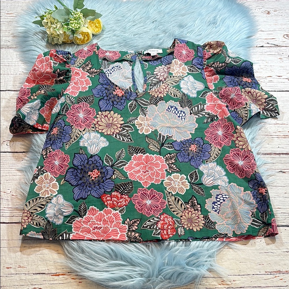 EVEREVE Floral Puff Short Sleeve Crop Top sz S